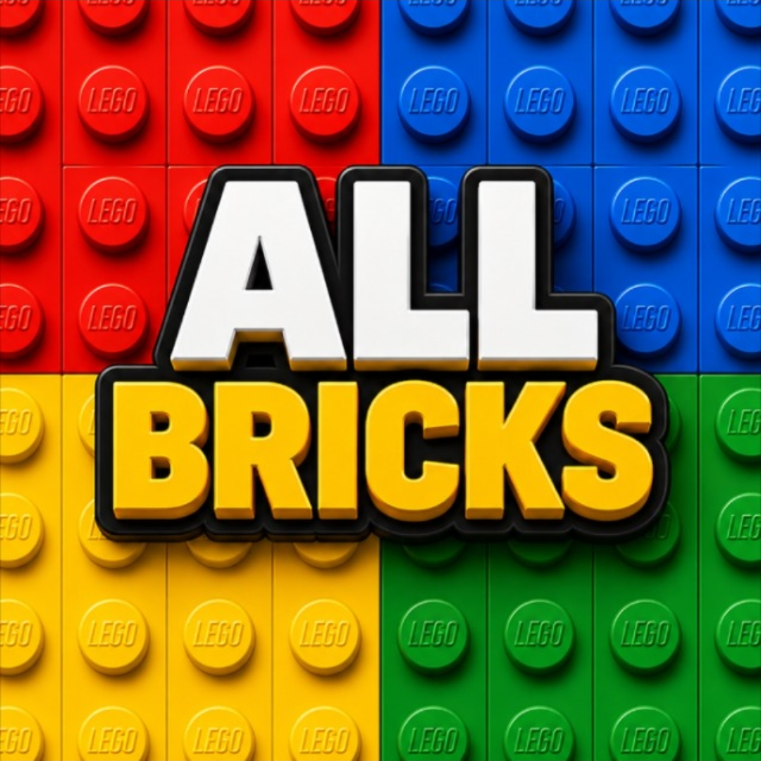 Logo da AllBricks sobre base de blocos LEGO coloridos