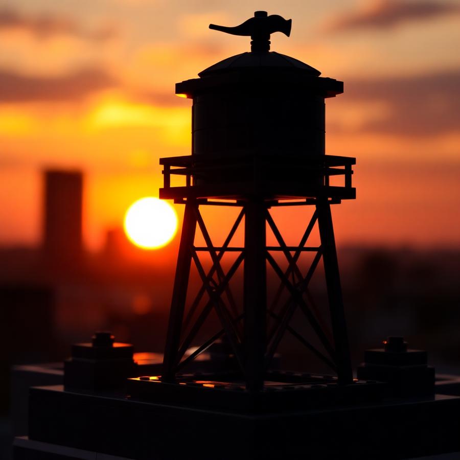 Telhados de Brickopolis ao pôr do sol