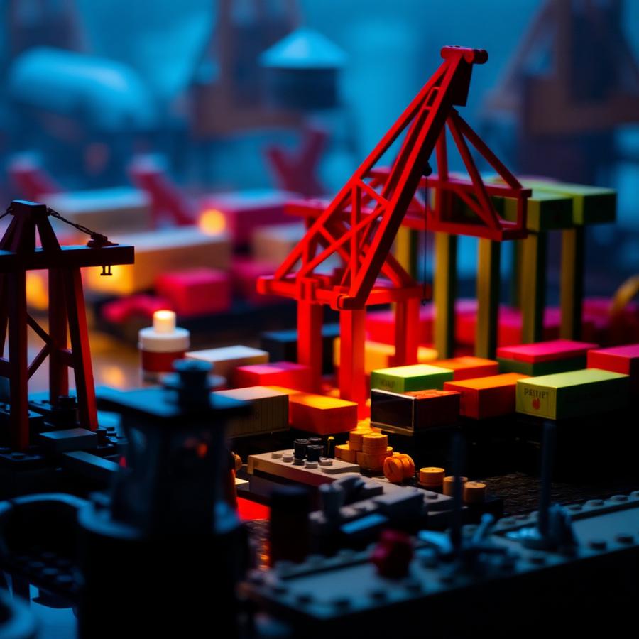 Zona industrial e guindastes de Brickopolis